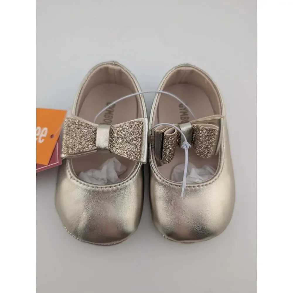 Gymboree 6-12m Gold Ballet Flats Bow Glittery Baby Girl Holiday Traditions